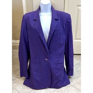 VTG Savannah Blazer One Button Coat Linen Blend Purple Size 10 Jacket Preppy *se